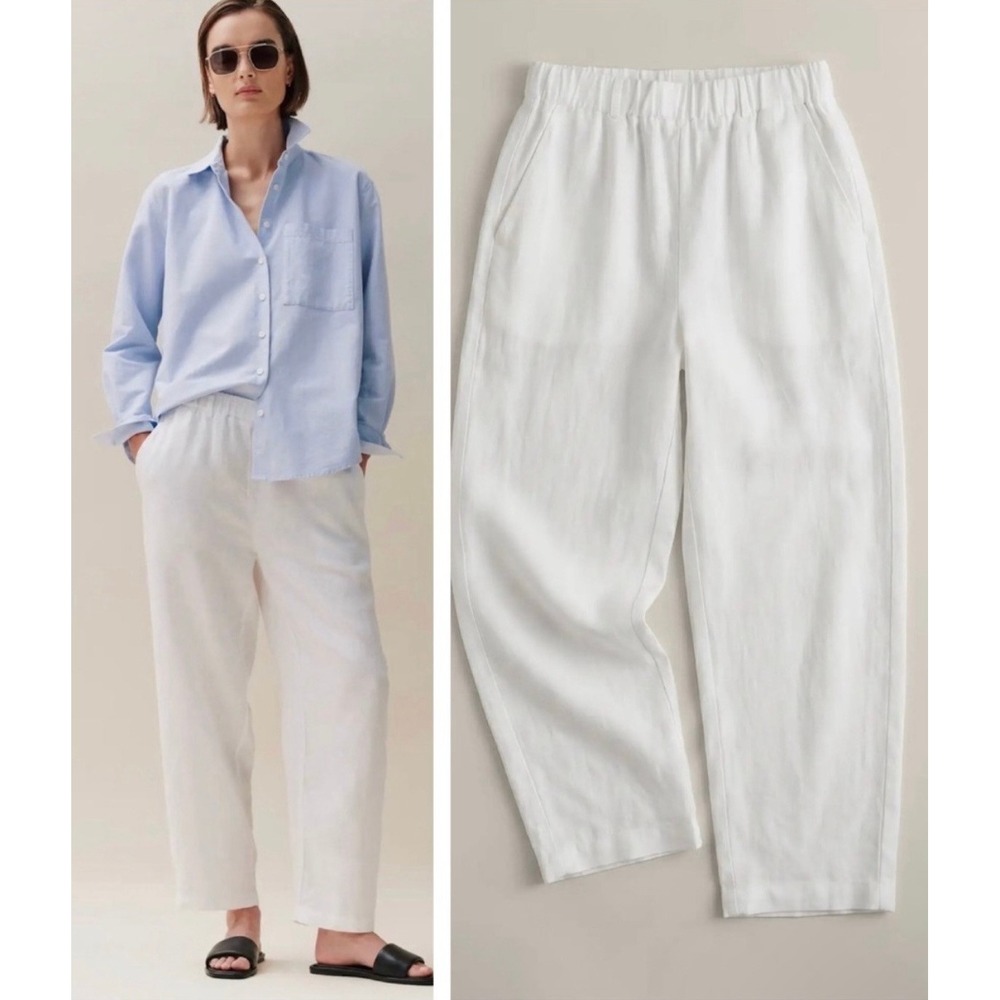 Quince 100% European Linen Wide Leg Ankle Pull On Pant White 3X